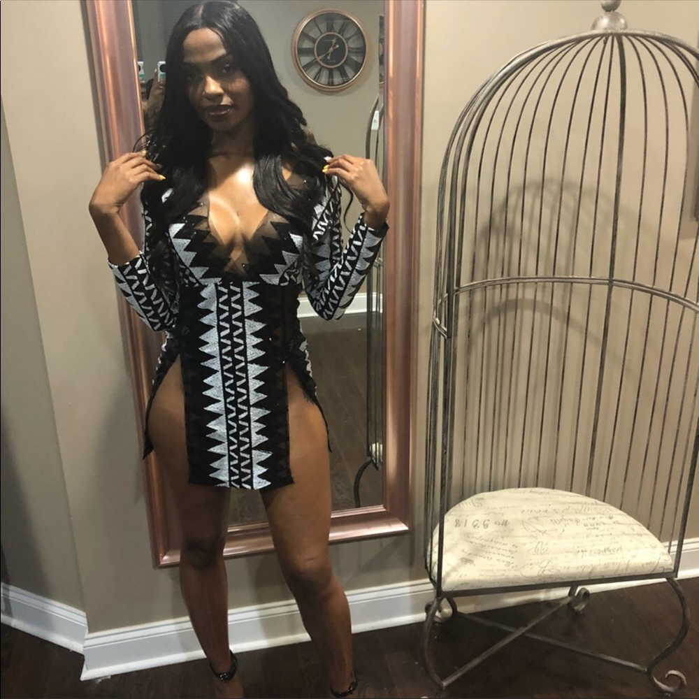black and white sequin dress